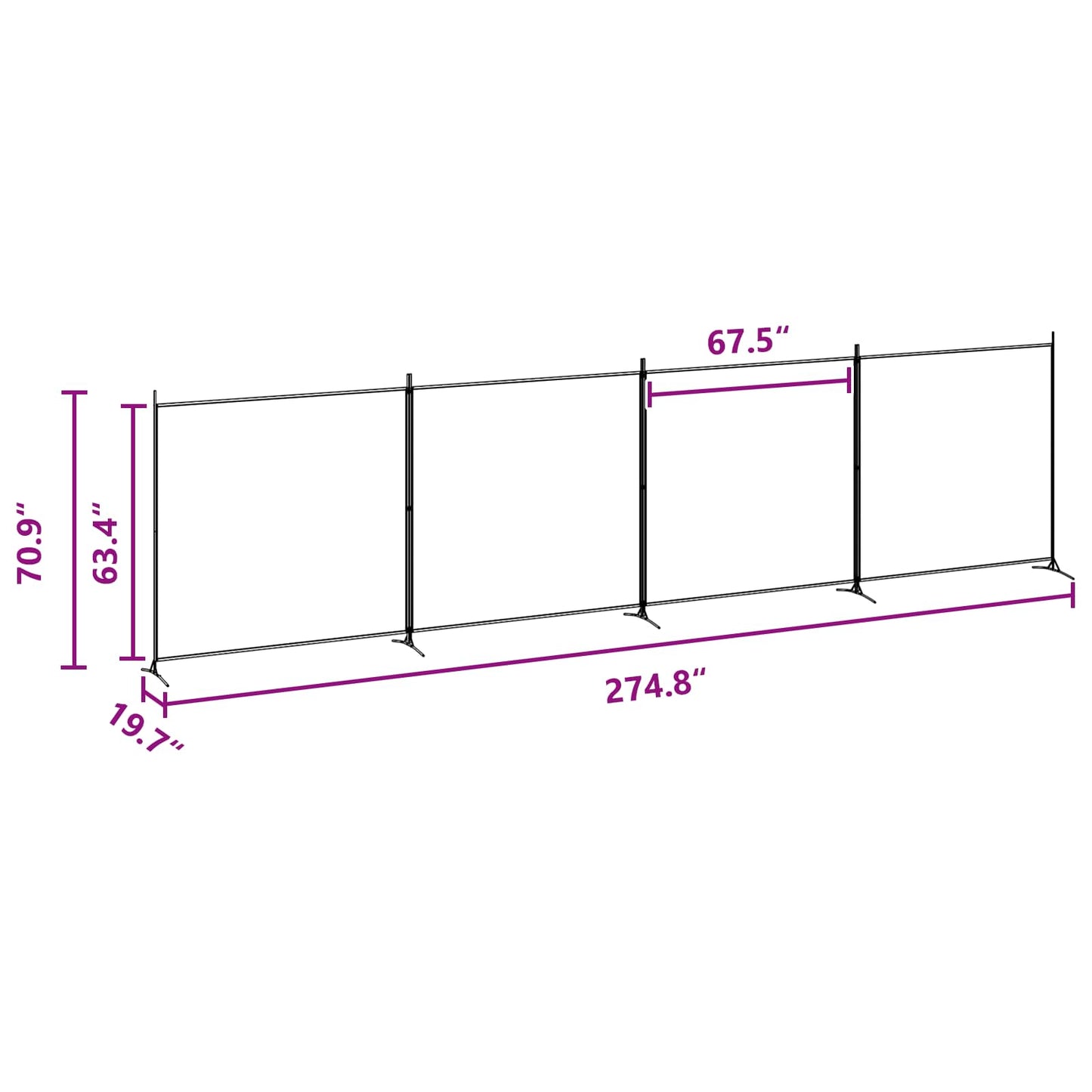 4-Panel Room Divider Beige 698 x 180 cm Fabric