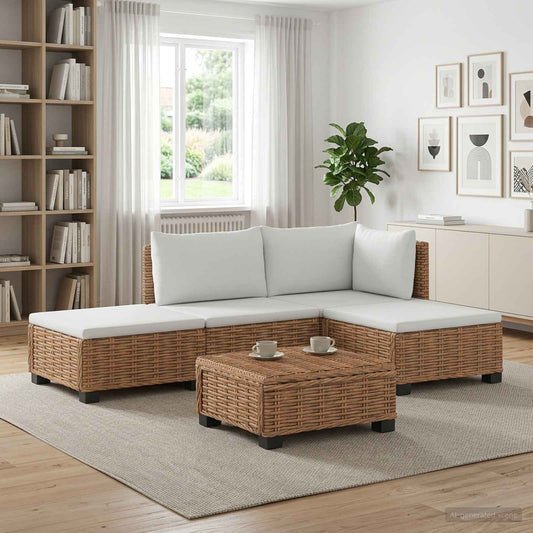 4 pcs Rattan Lounge Set with Cushions GENDT Natural Rattan