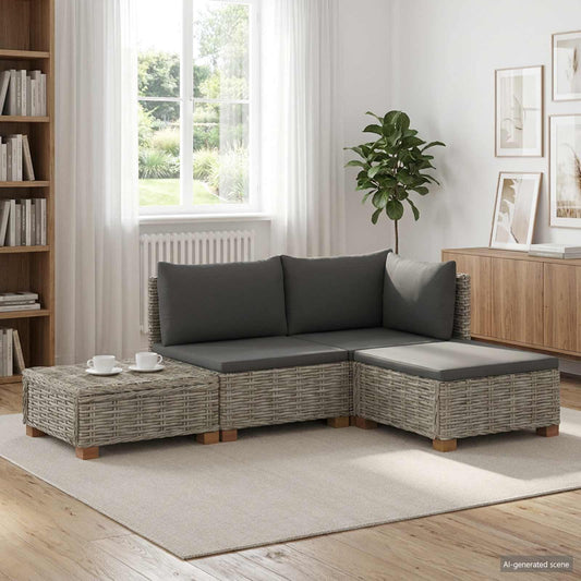 4 pcs Rattan Lounge Set with Cushions GENDT Natural Rattan