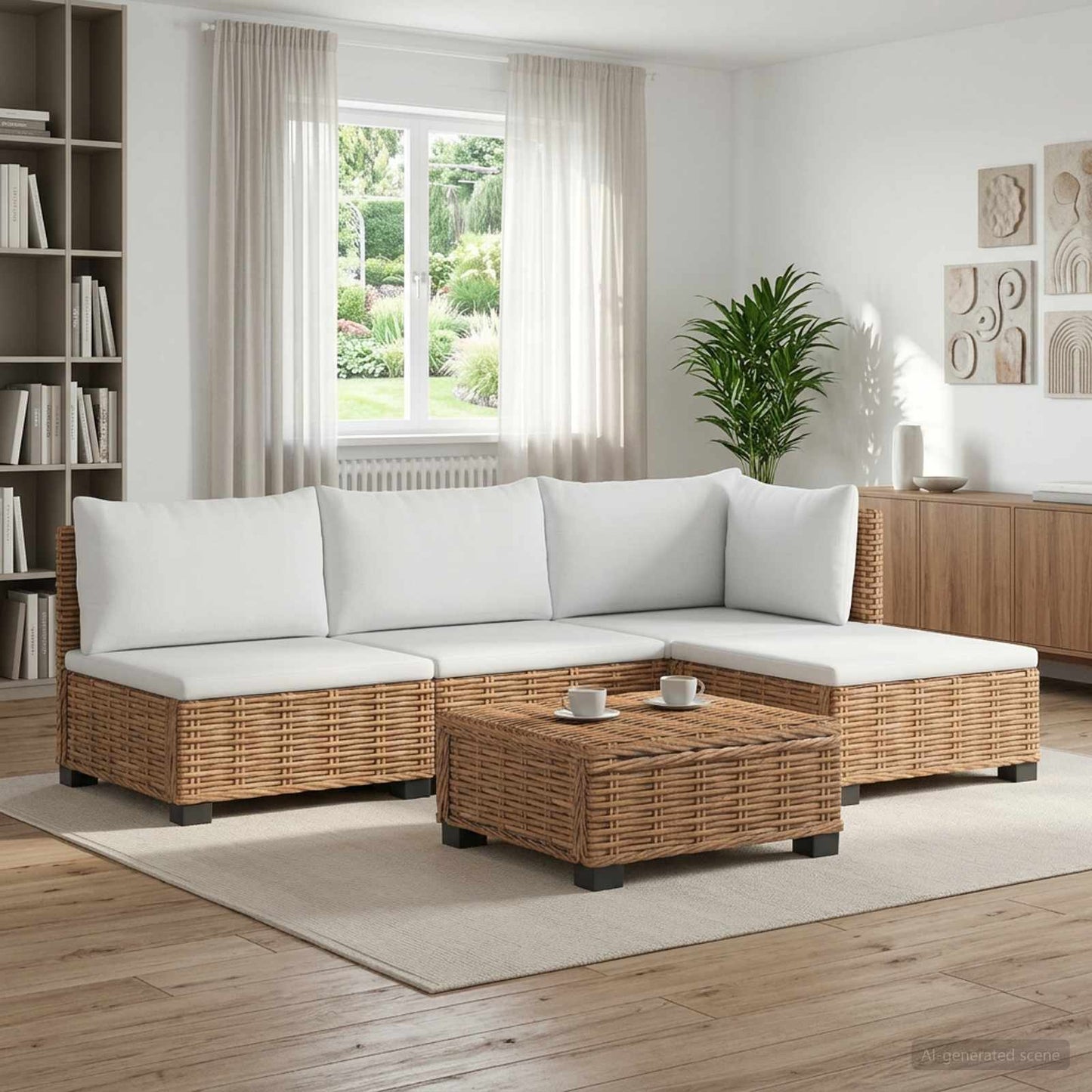 5 pcs Rattan Lounge Set with Cushions GENDT Natural Rattan