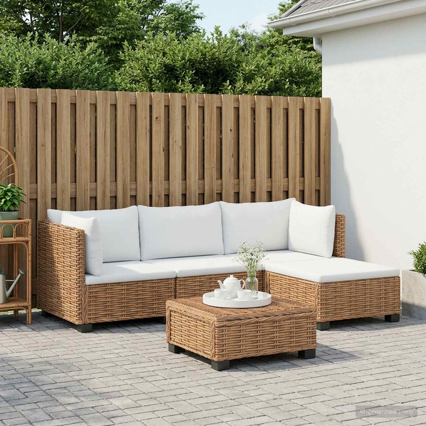 5 pcs Rattan Lounge Set with Cushions GENDT Natural Rattan