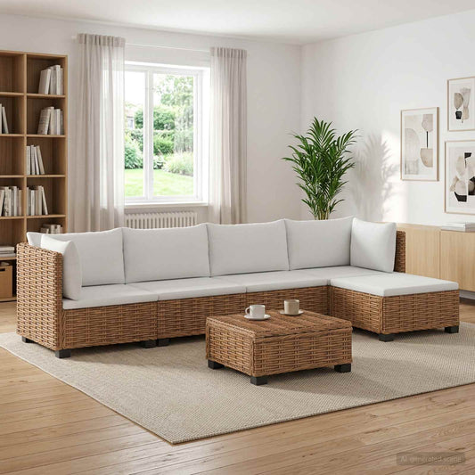 6 pcs Rattan Lounge Set with Cushions GENDT Natural Rattan
