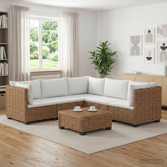 6 pcs Rattan Lounge Set with Cushions GENDT Natural Rattan