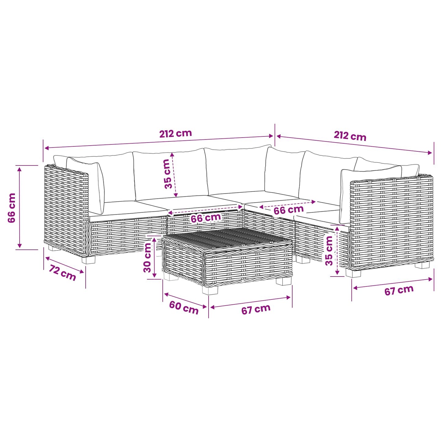6 pcs Rattan Lounge Set with Cushions GENDT Natural Rattan