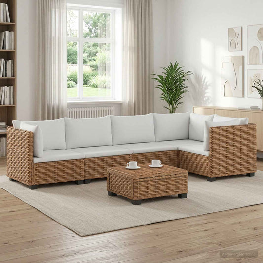 6 pcs Rattan Lounge Set with Cushions GENDT Natural Rattan