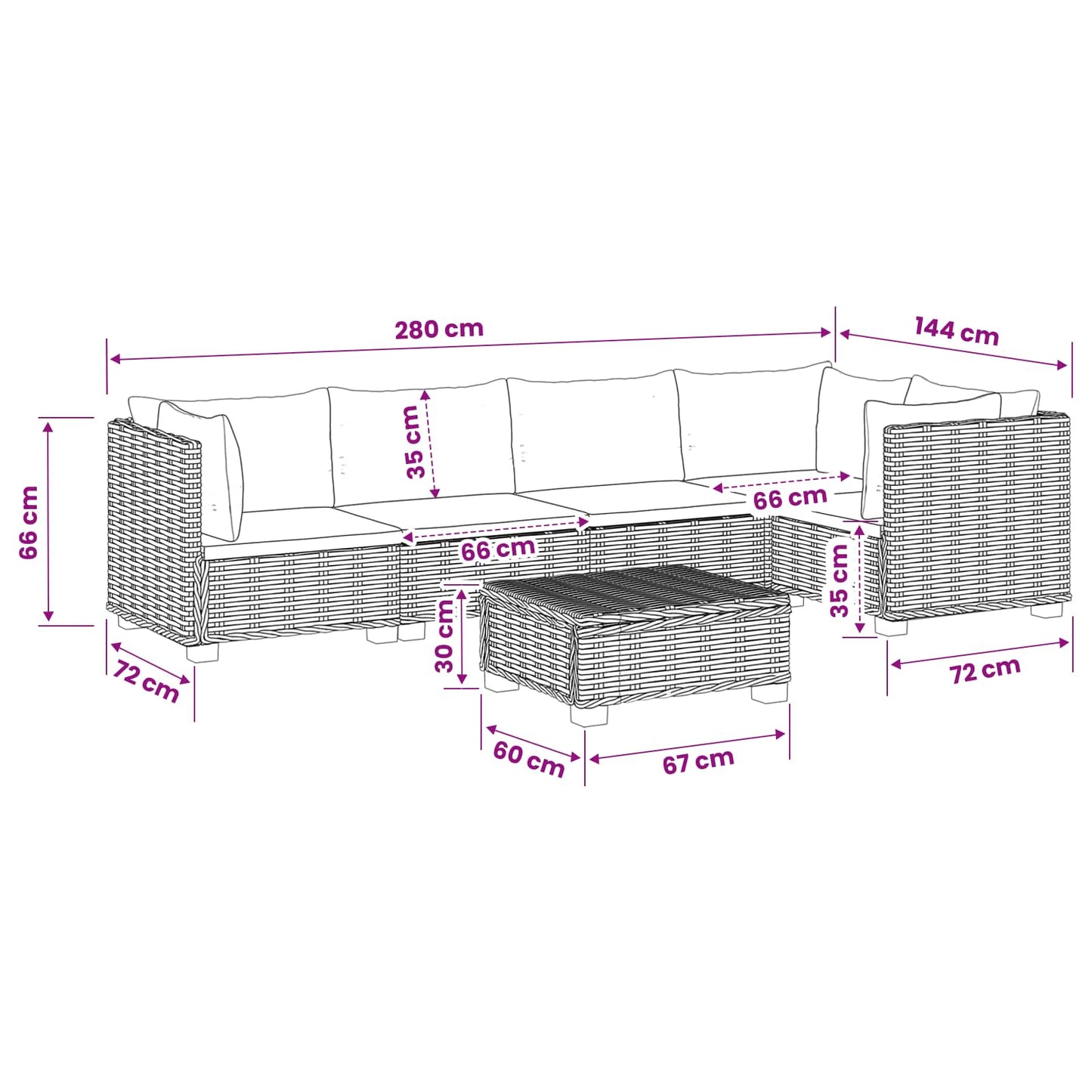 6 pcs Rattan Lounge Set with Cushions GENDT Natural Rattan