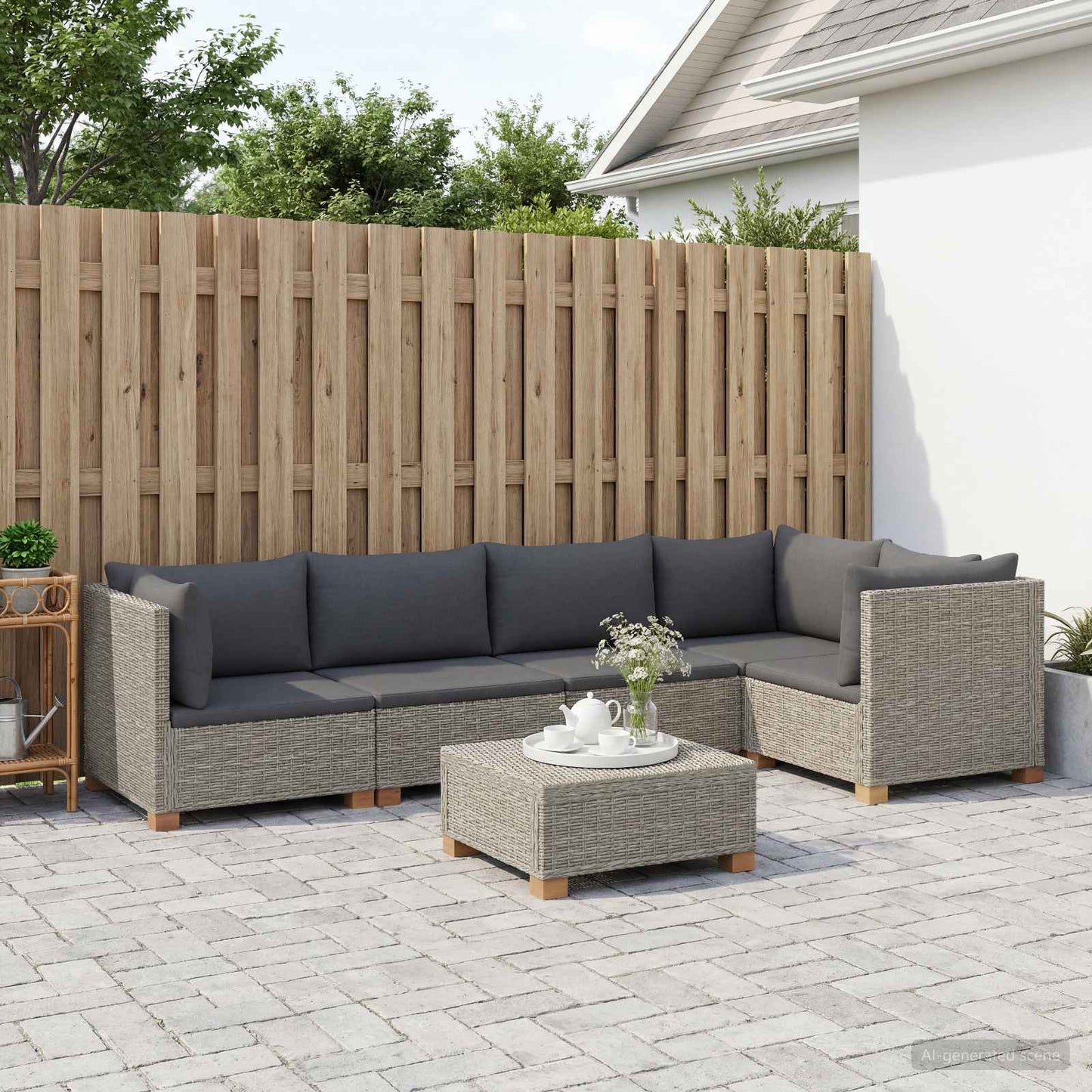 6 pcs Rattan Lounge Set with Cushions GENDT Natural Rattan