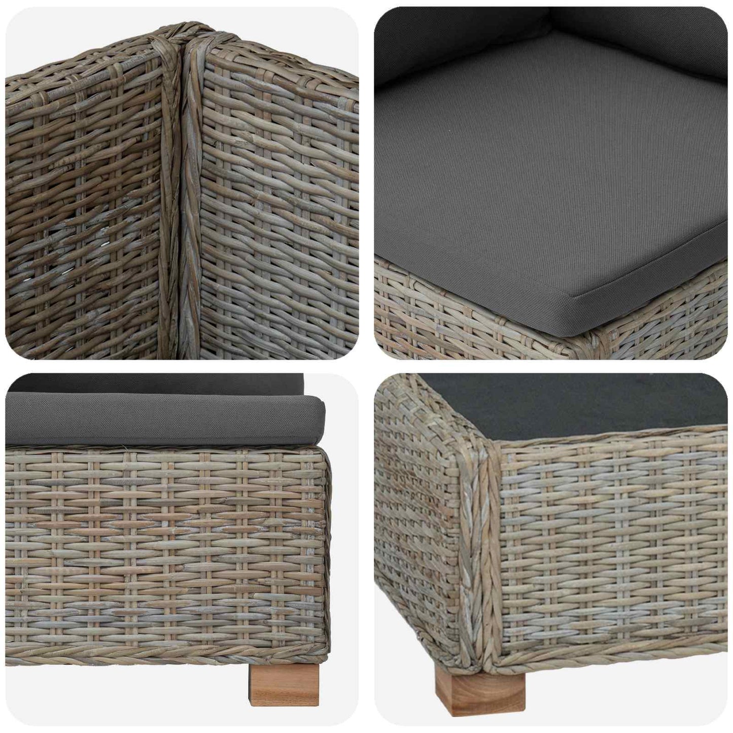 3 pcs Rattan Lounge Set with Cushions GENDT Natural Rattan