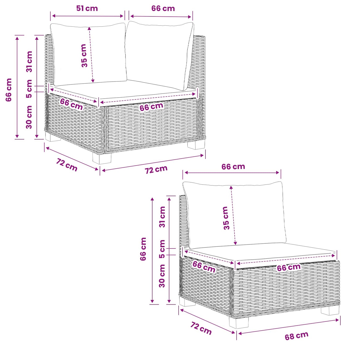 3 pcs Rattan Lounge Set with Cushions GENDT Natural Rattan