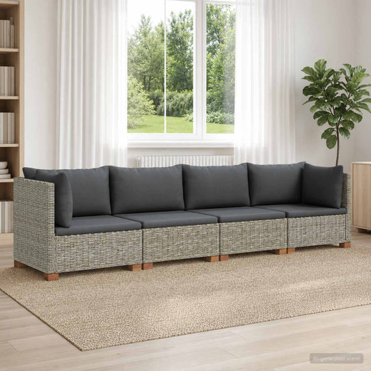 4 pcs Rattan Lounge Set with Cushions GENDT Natural Rattan
