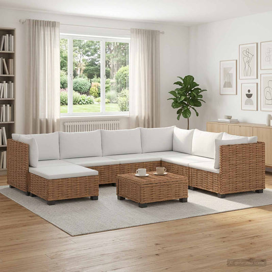 8 pcs Rattan Lounge Set with Cushions GENDT Natural Rattan