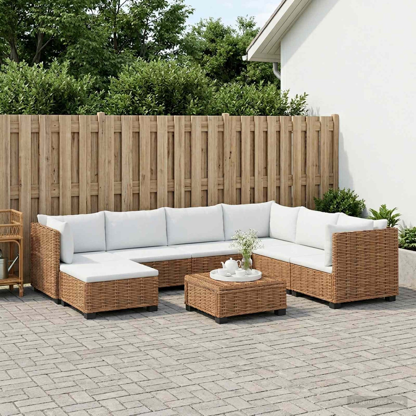 8 pcs Rattan Lounge Set with Cushions GENDT Natural Rattan