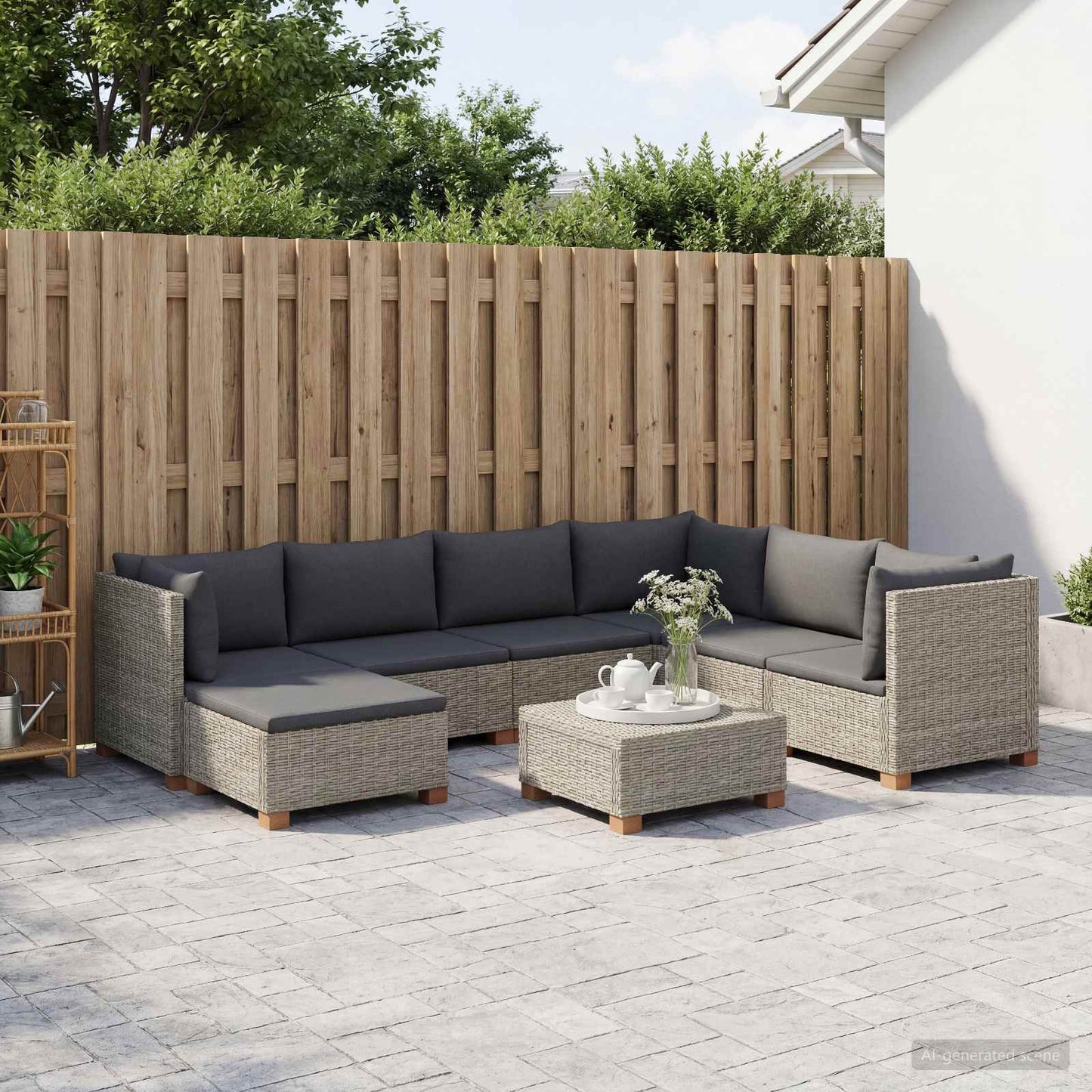 8 pcs Rattan Lounge Set with Cushions GENDT Natural Rattan