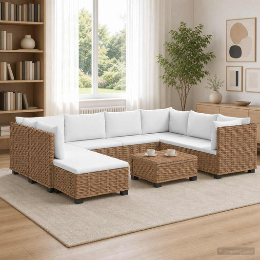 9 pcs Rattan Lounge Set with Cushions GENDT Natural Rattan