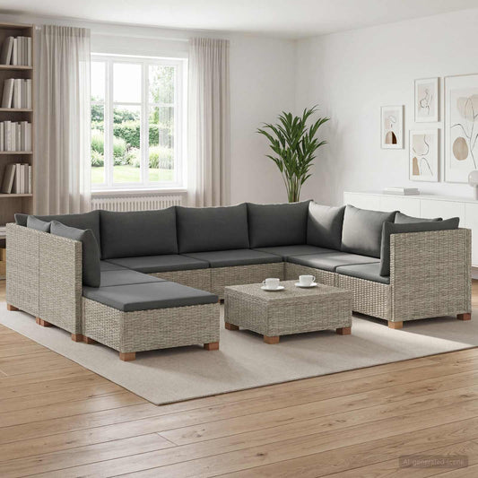 9 pcs Rattan Lounge Set with Cushions GENDT Natural Rattan