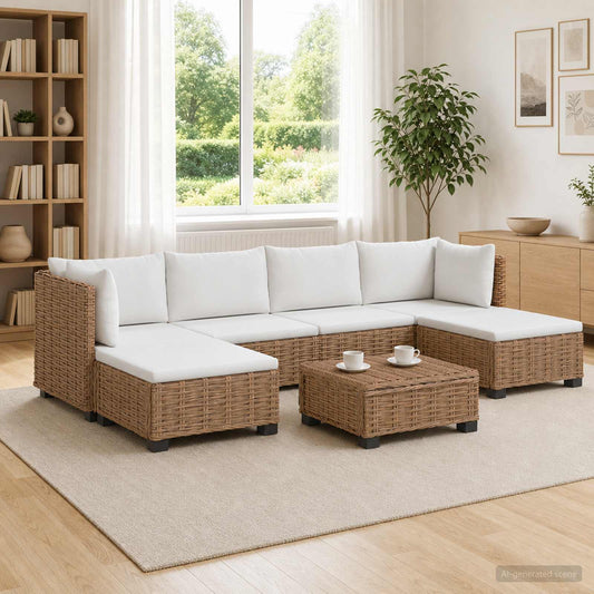 7 pcs Rattan Lounge Set with Cushions GENDT Natural Rattan