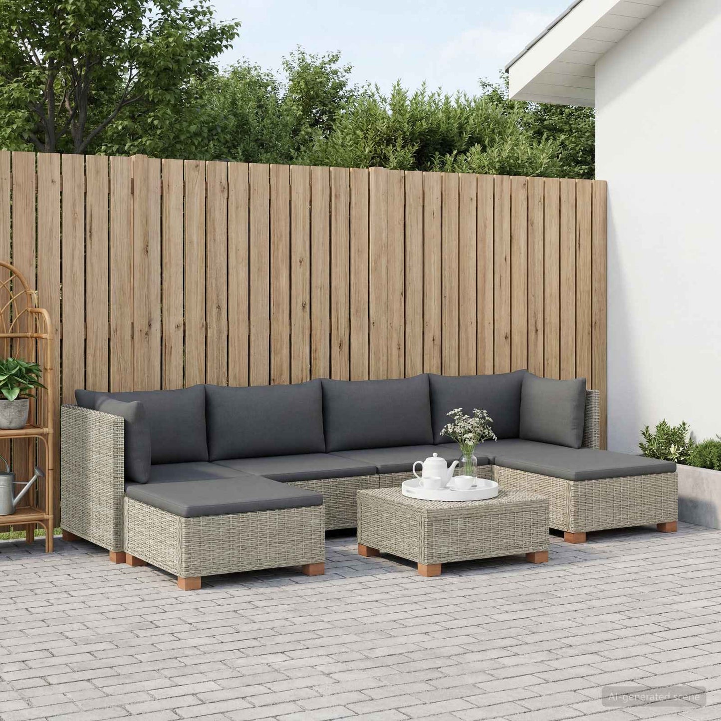 7 pcs Rattan Lounge Set with Cushions GENDT Natural Rattan