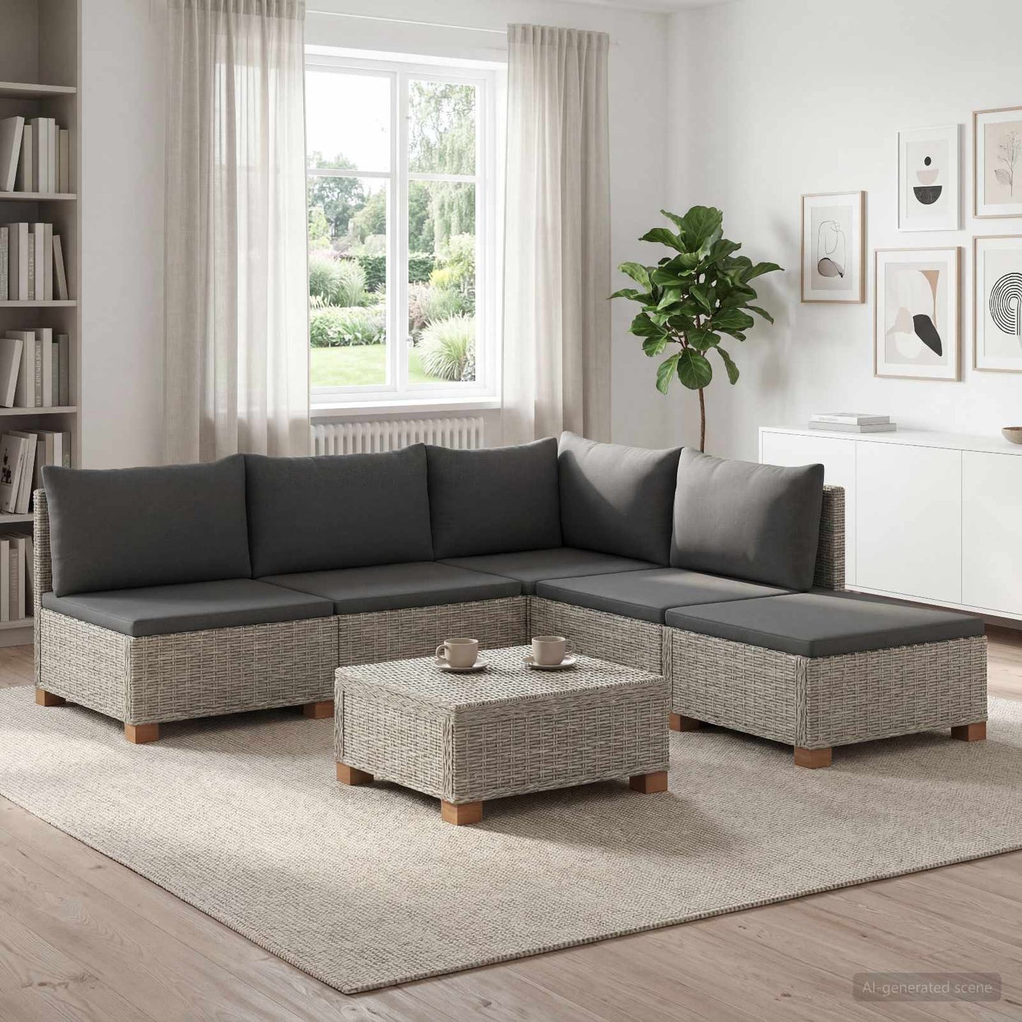 6 pcs Rattan Lounge Set with Cushions GENDT Natural Rattan