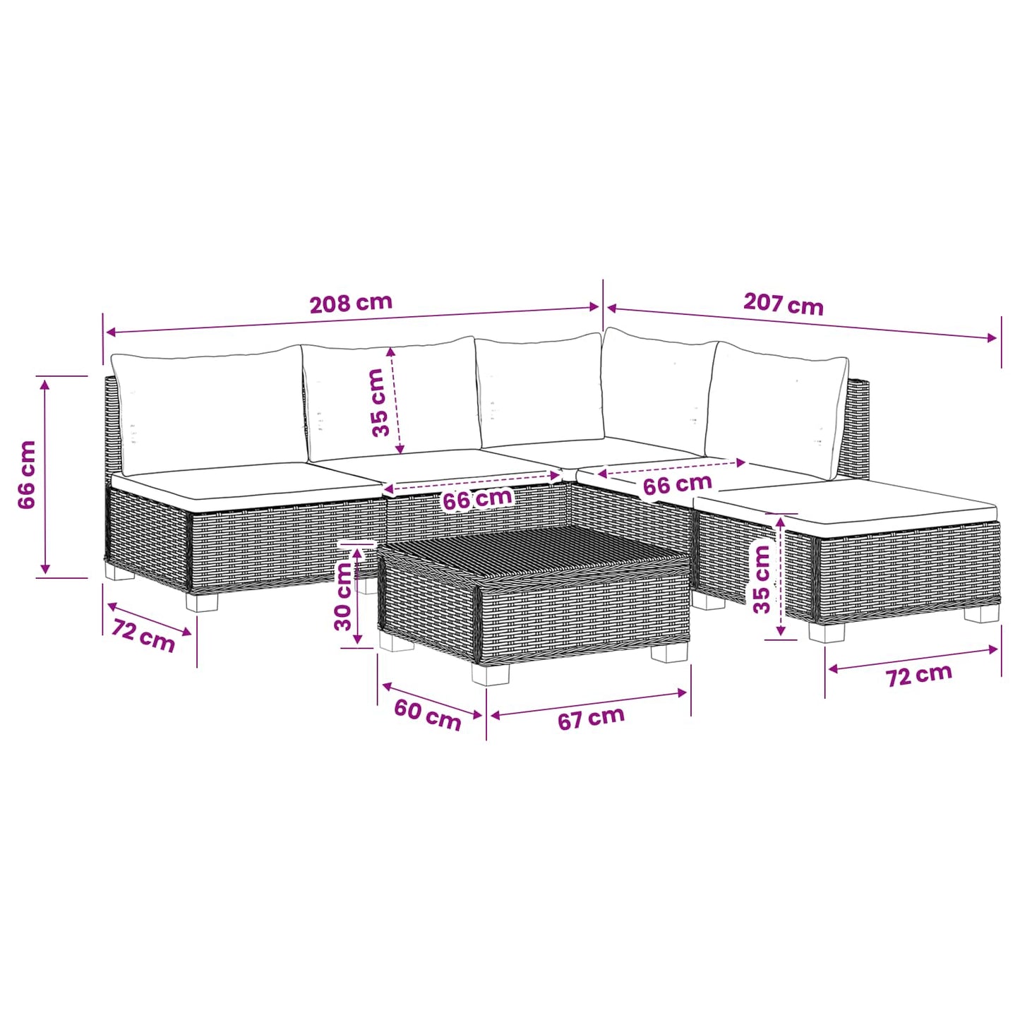 6 pcs Rattan Lounge Set with Cushions GENDT Natural Rattan