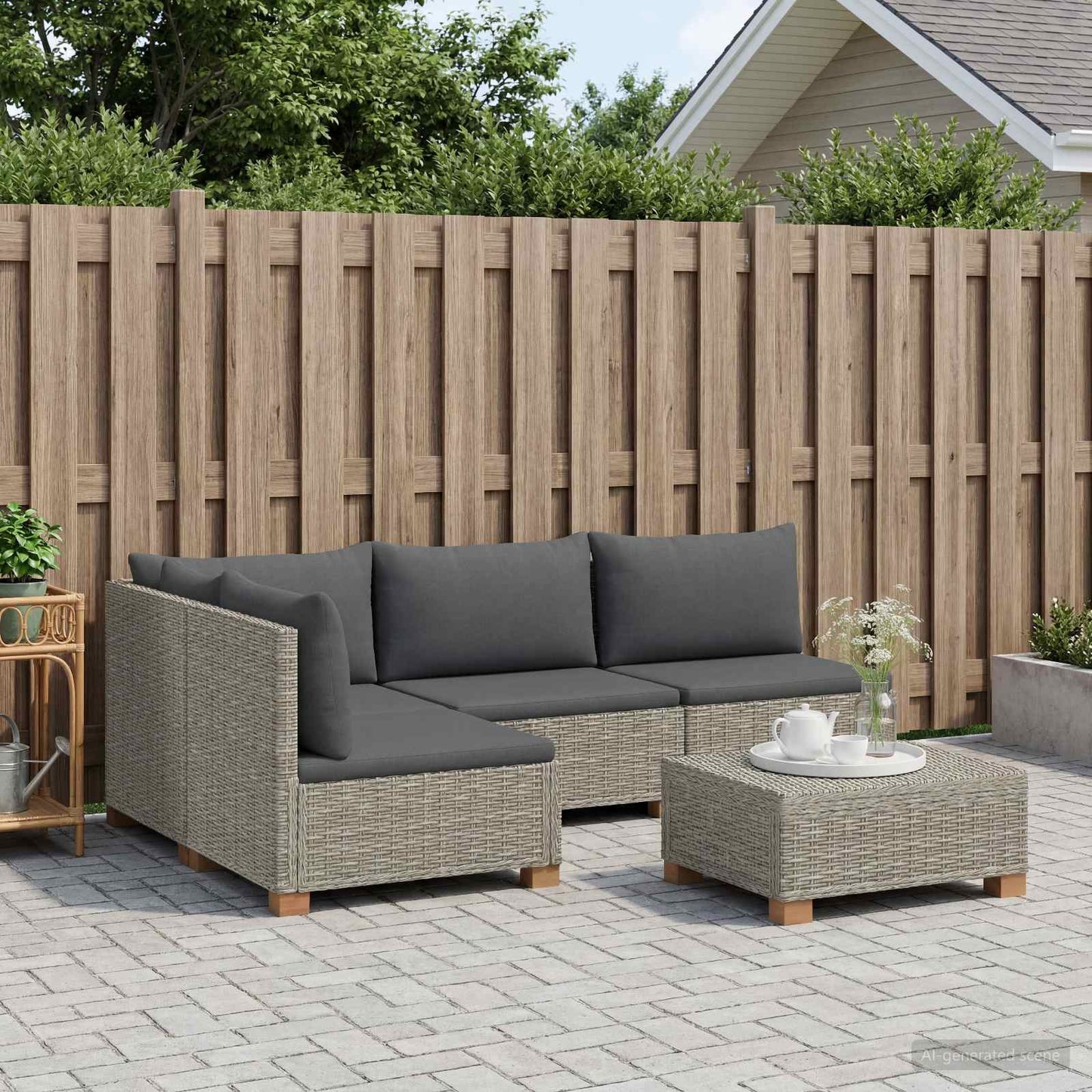 5 pcs Rattan Lounge Set with Cushions GENDT Natural Rattan