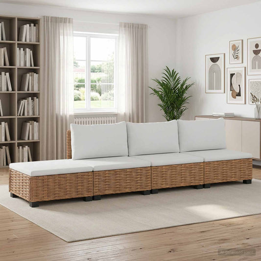 4 pcs Rattan Lounge Set with Cushions GENDT Natural Rattan