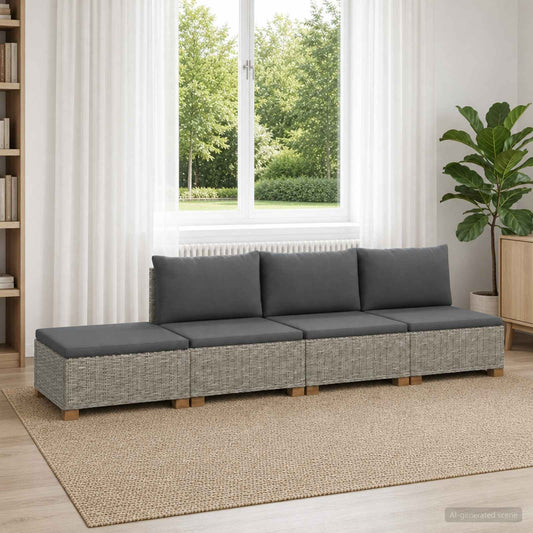 4 pcs Rattan Lounge Set with Cushions GENDT Natural Rattan
