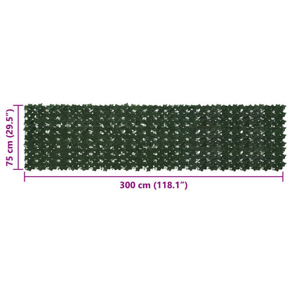Balcony Screen with Leaves Dark Green 300 x 75 cm