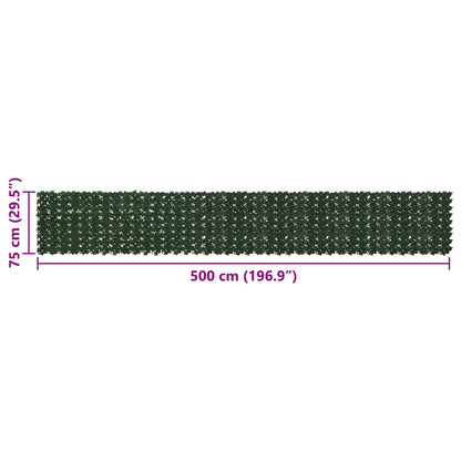 Balcony Screen with Leaves Dark Green 500 x 75 cm