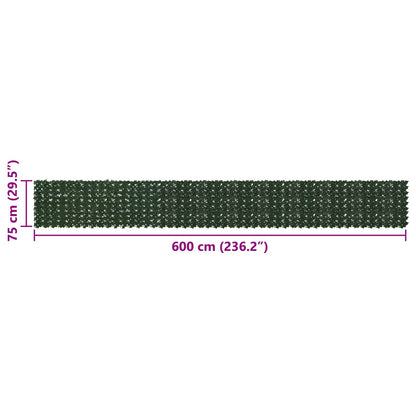 Balcony Screen with Leaves Dark Green 600 x 75 cm