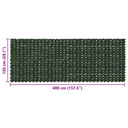 Balcony Screen with Leaves Dark Green 400 x 150 cm