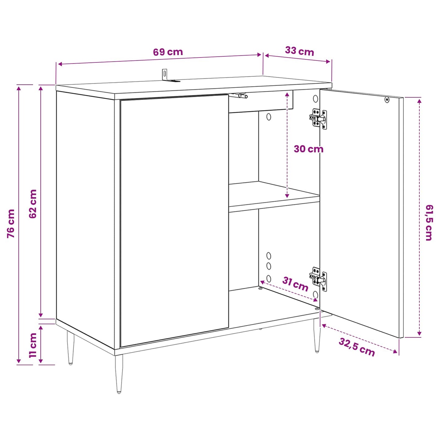 Sideboard MAINZ Black Oak 69 x 33 x 76 cm Engineered Wood