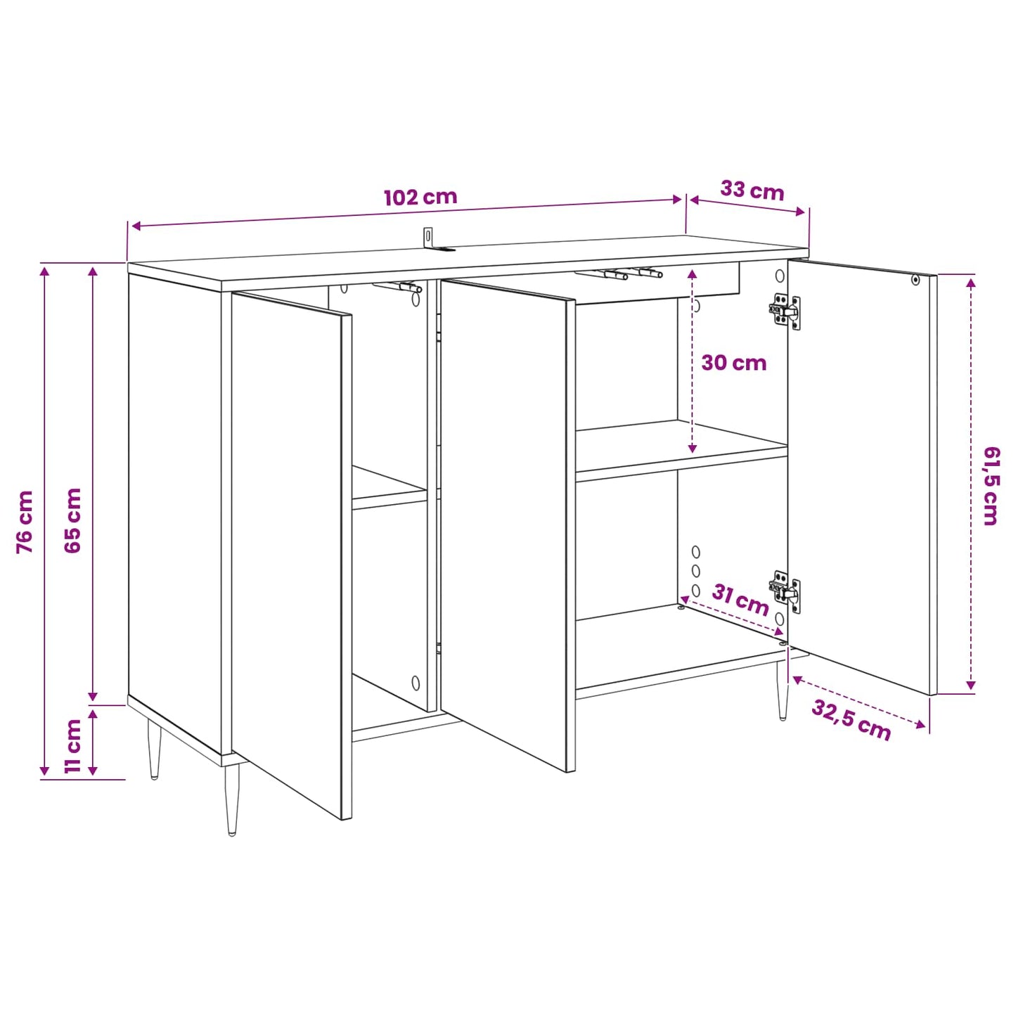 Sideboard BORNE Black Oak 102 x 33 x 76 cm Engineered Wood