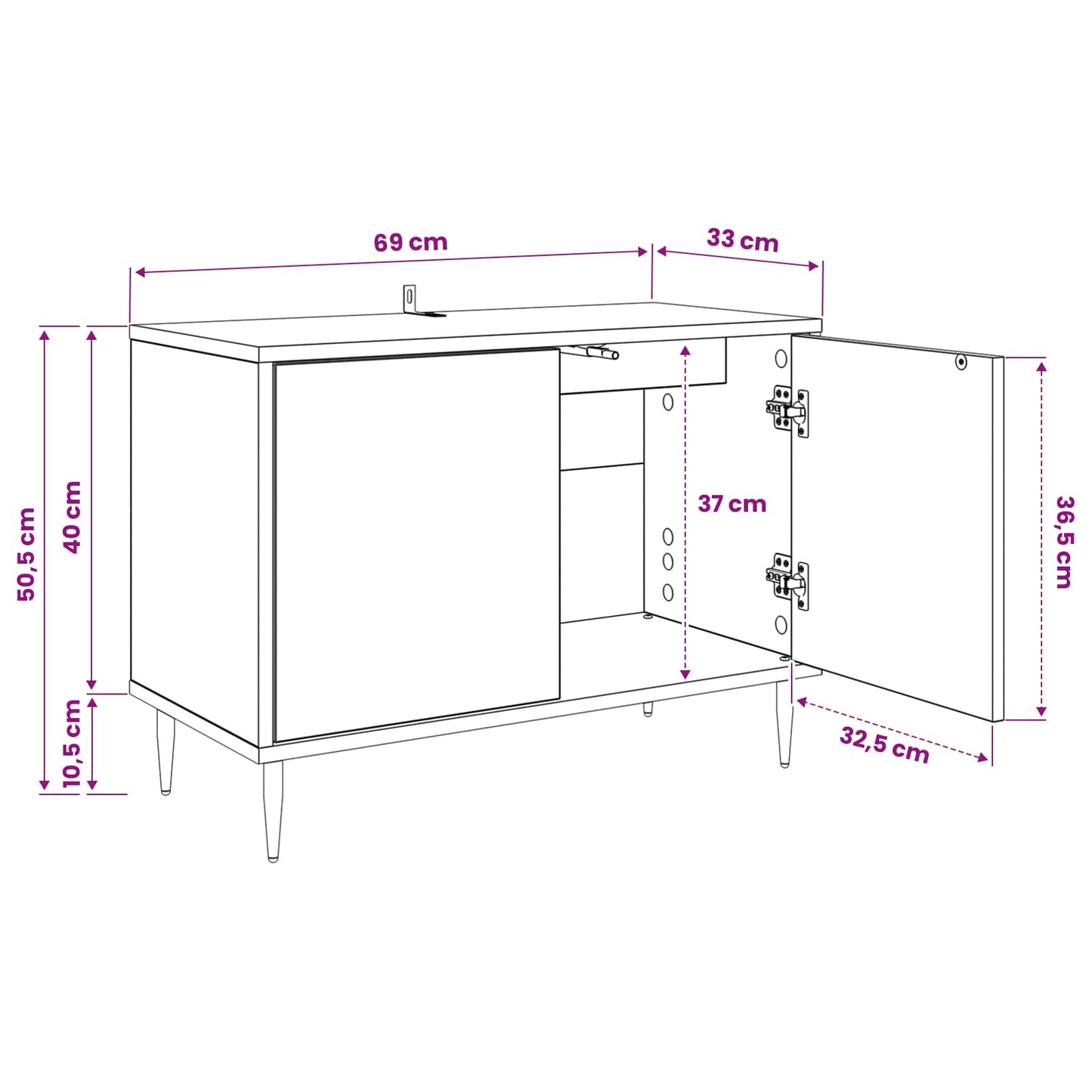 TV Cabinet OMMEN 69 x 33 x 50.5 cm Black Oak Engineered Wood
