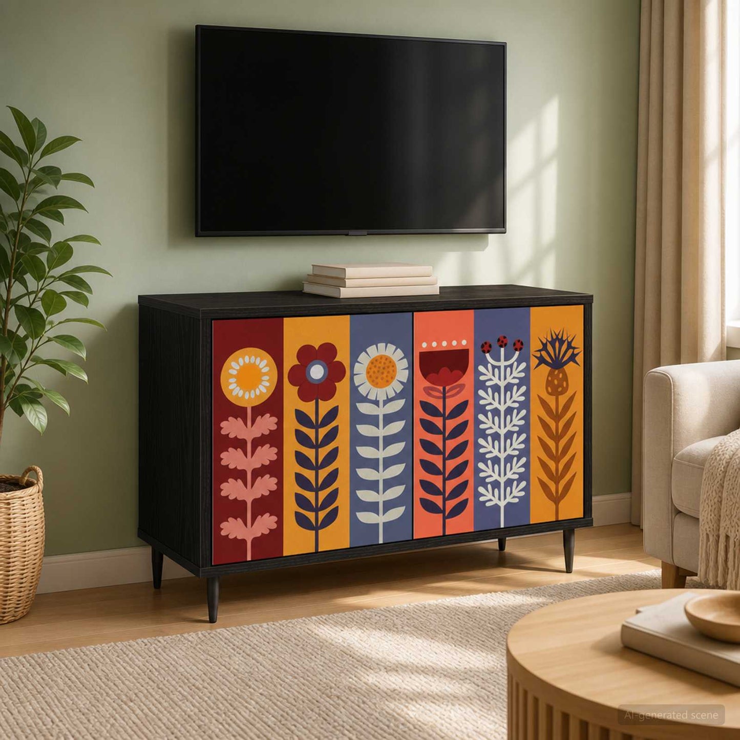 TV Cabinet ESSEN 69 x 33 x 50.5 cm Black Oak Engineered Wood