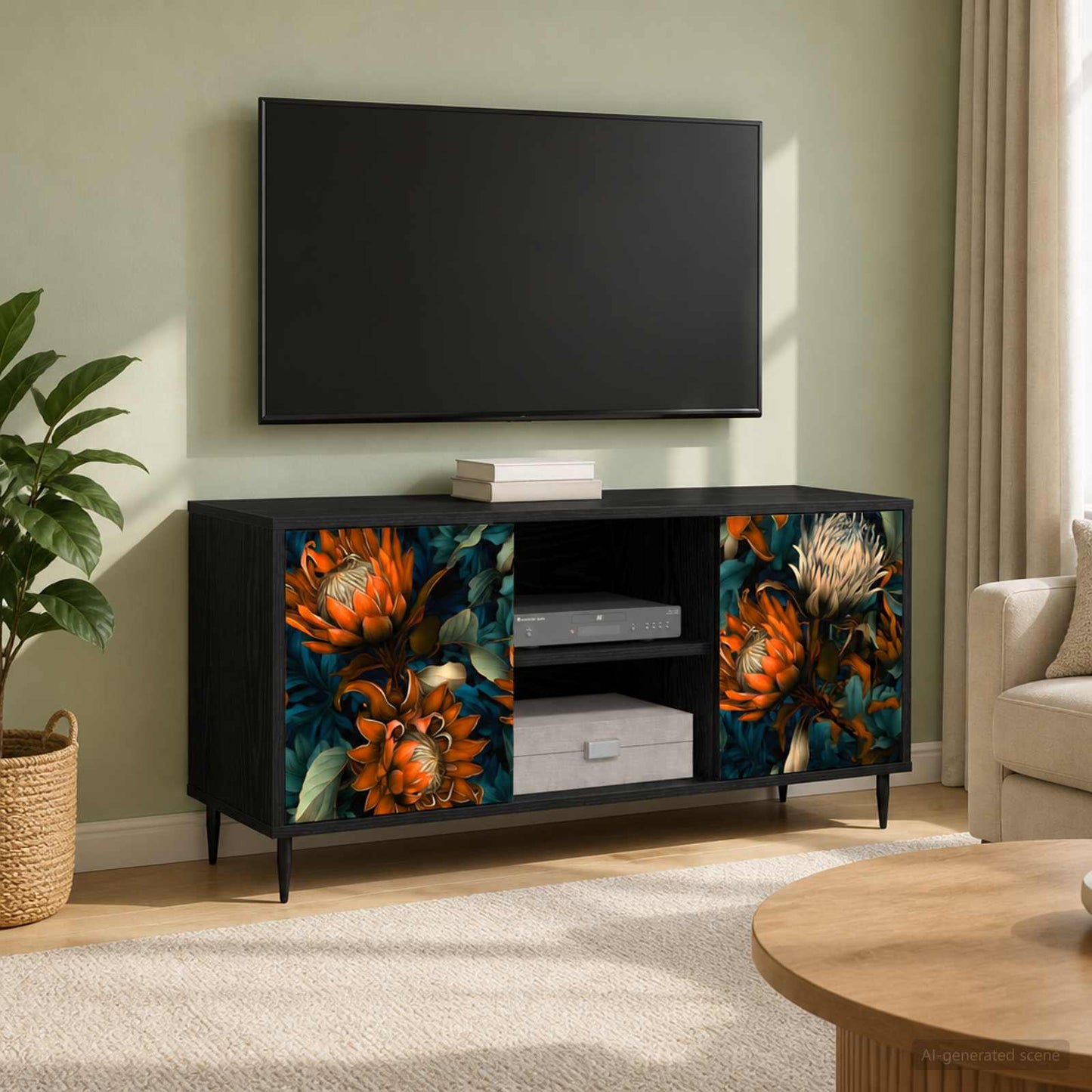TV Cabinet LOCHEM 102 x 33 x 51 cm Black Oak Engineered Wood