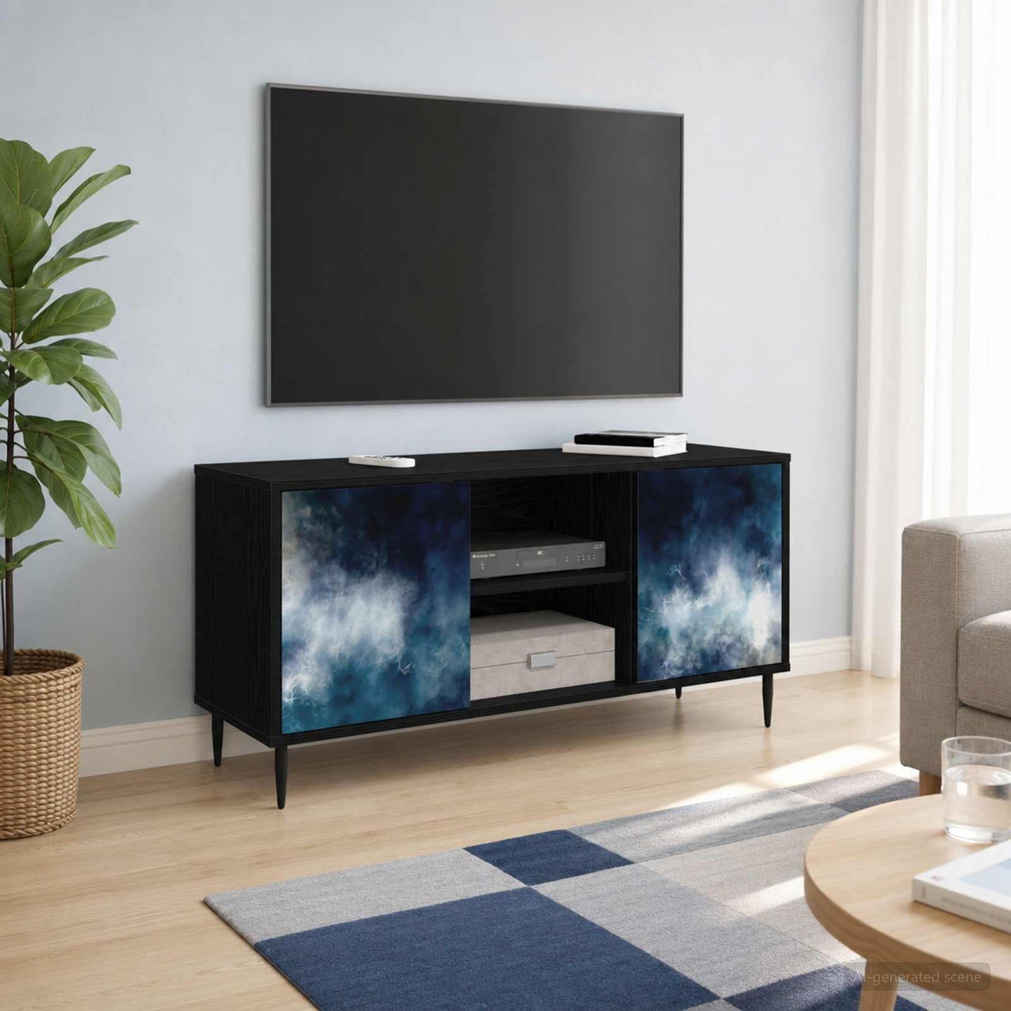 TV Cabinet RAALTE 102 x 33 x 51 cm Black Oak Engineered Wood
