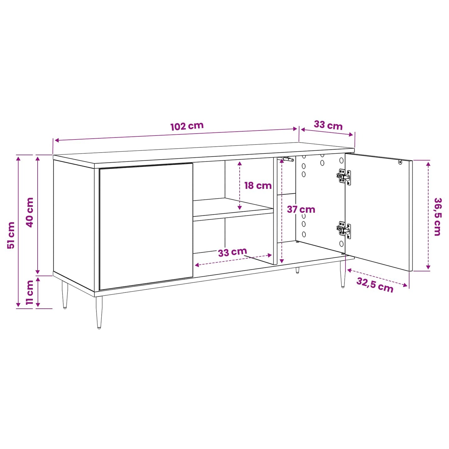 TV Cabinet GENNEP 102 x 33 x 51 cm Black Oak Engineered Wood