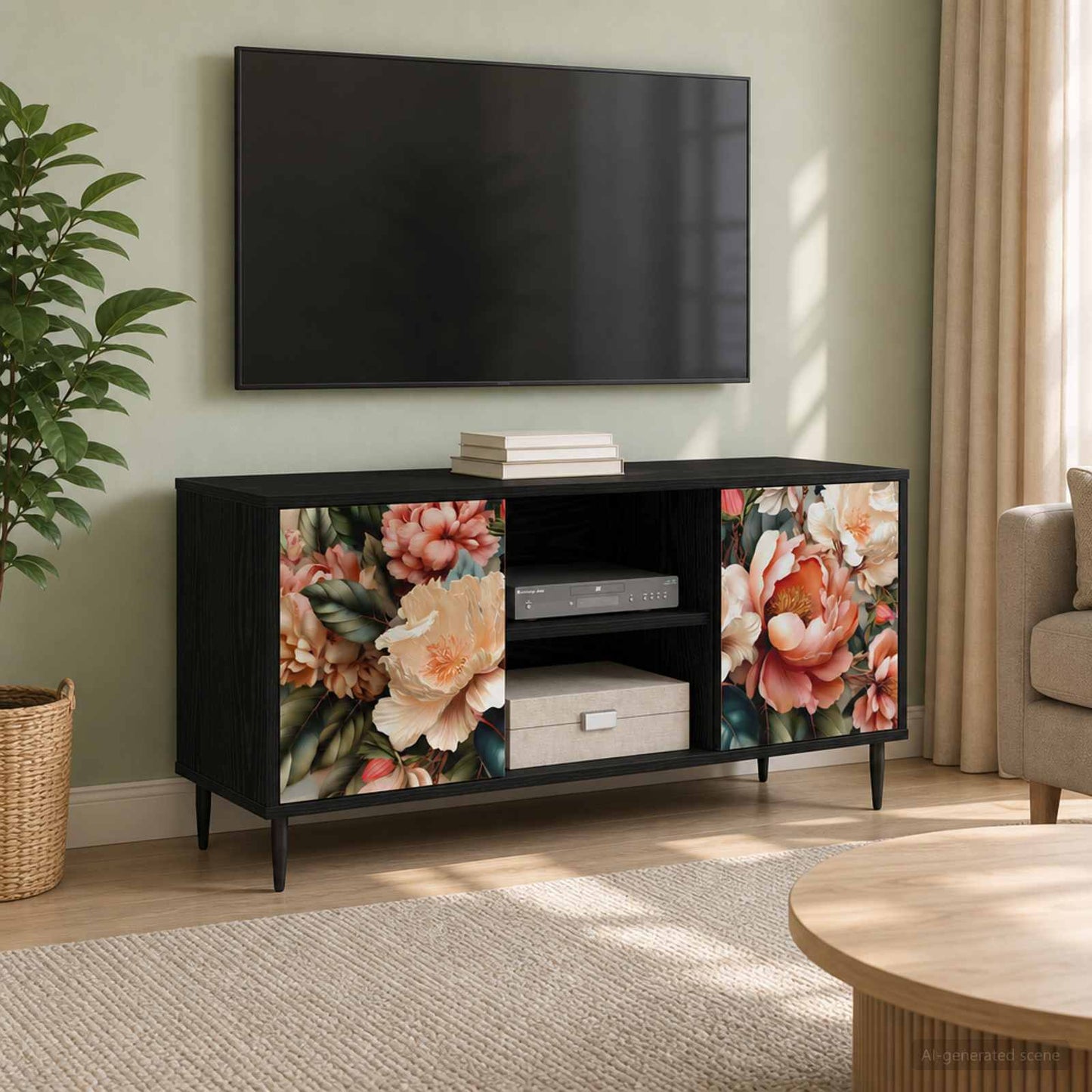TV Cabinet BORNE 102 x 33 x 51 cm Black Oak Engineered Wood