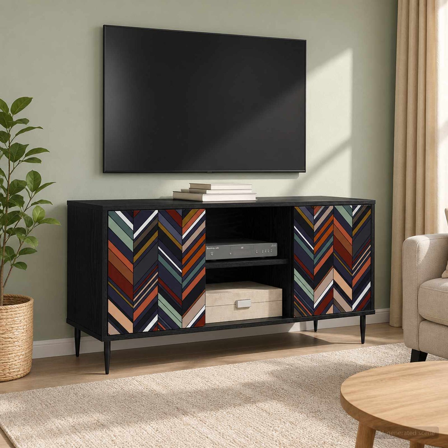 TV Cabinet OMMEN 102 x 33 x 51 cm Black Oak Engineered Wood
