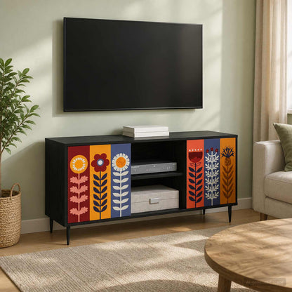 TV Cabinet ESSEN 102 x 33 x 51 cm Black Oak Engineered Wood