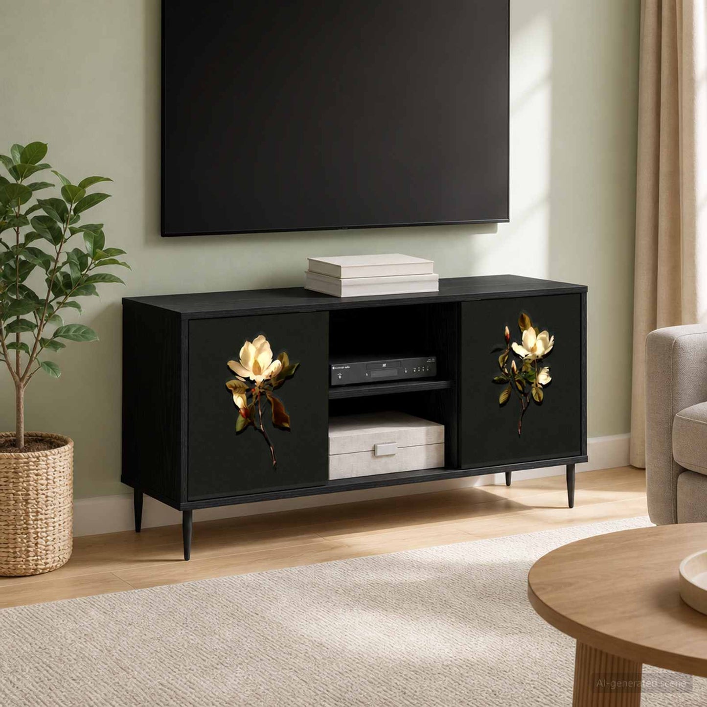 TV Cabinet BREMEN 102 x 33 x 51 cm Black Oak Engineered Wood