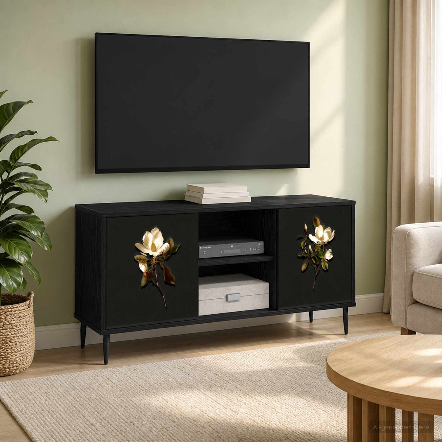 TV Cabinet BREMEN 102 x 33 x 51 cm Black Oak Engineered Wood