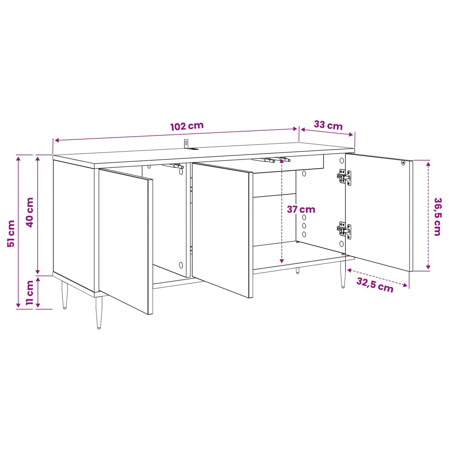 TV Cabinet RHENEN 102 x 33 x 51 cm Black Oak Engineered Wood