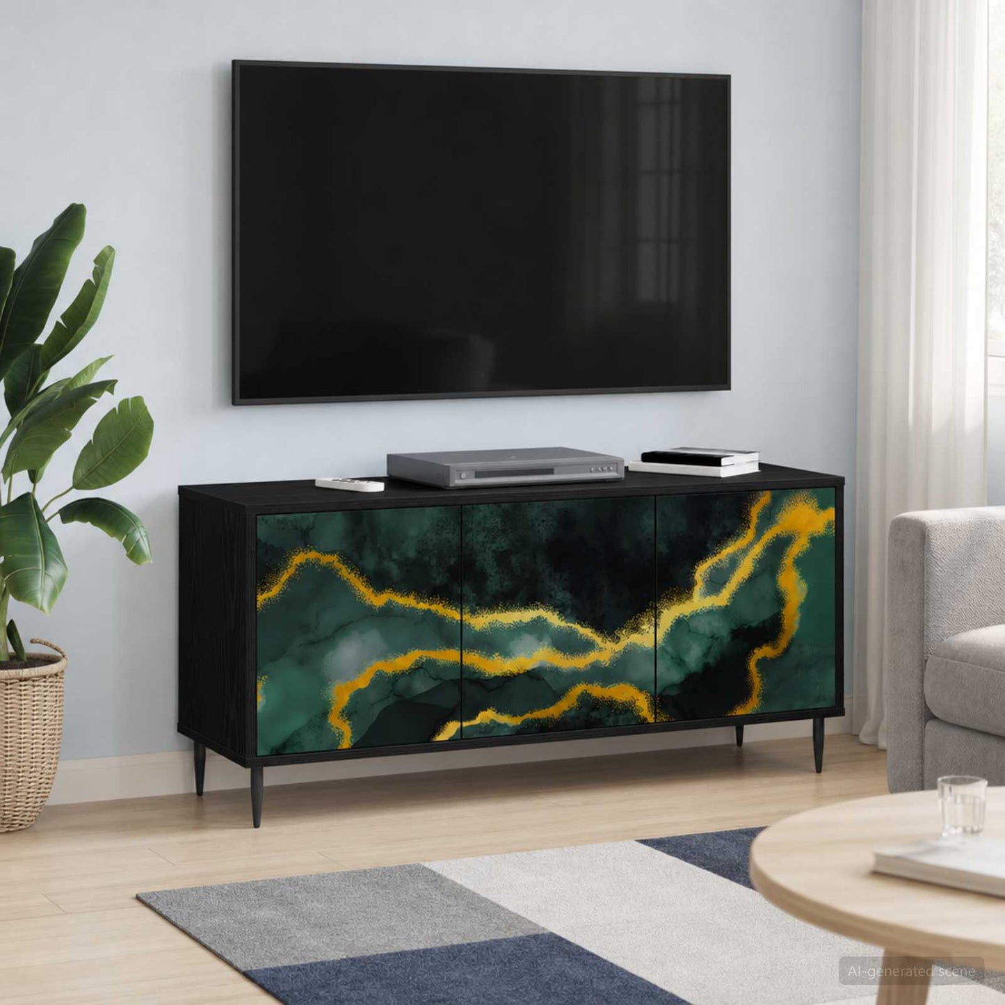 TV Cabinet WIJHE 102 x 33 x 51 cm Black Oak Engineered Wood