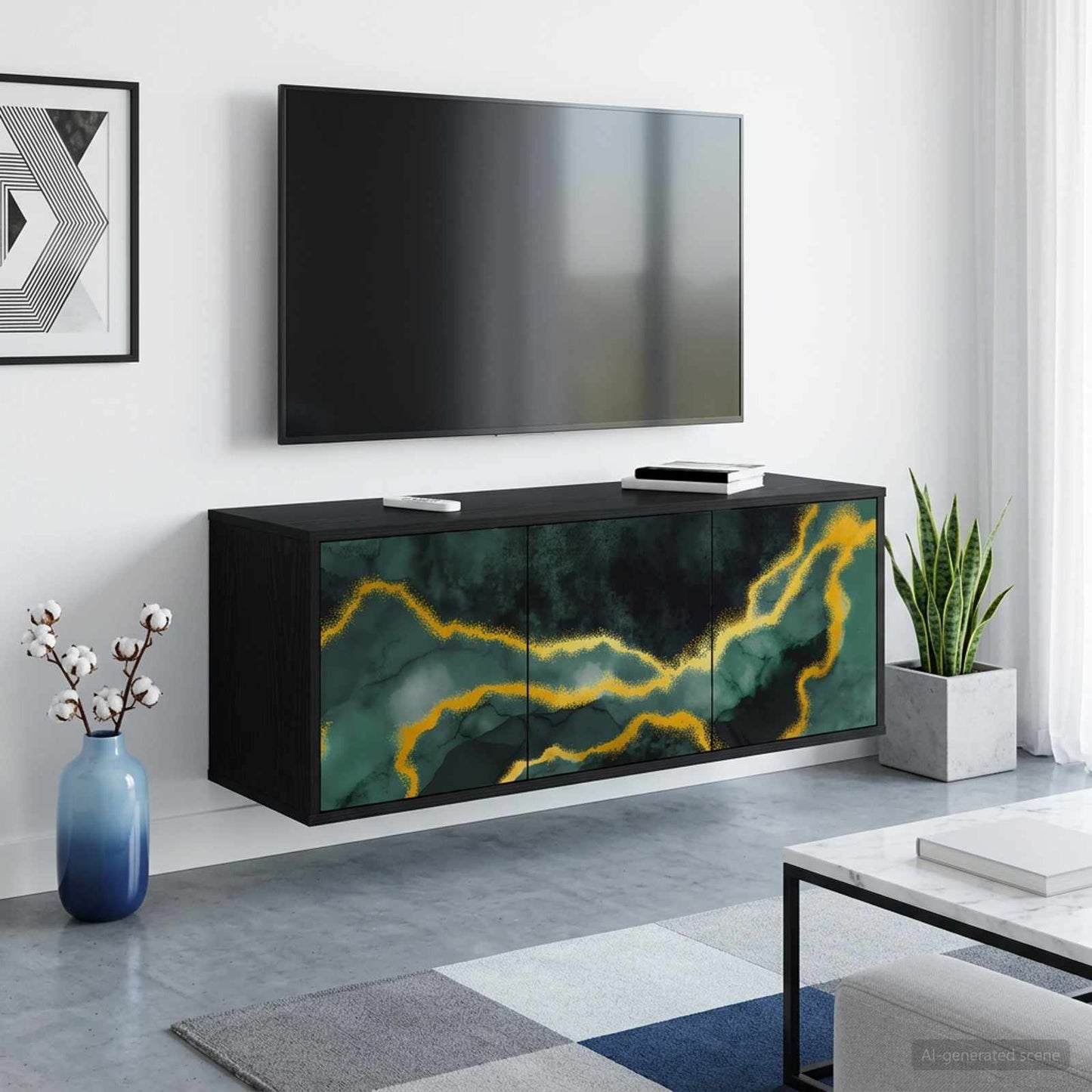 Wall-mounted TV Cabinet WIJHE 102 x 33 x 40 cm Black Oak