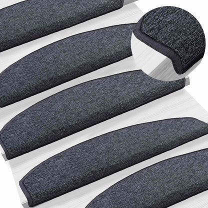 Self-adhesive Stair Mats Semicircular 15 pcs Dark Grey and Blue