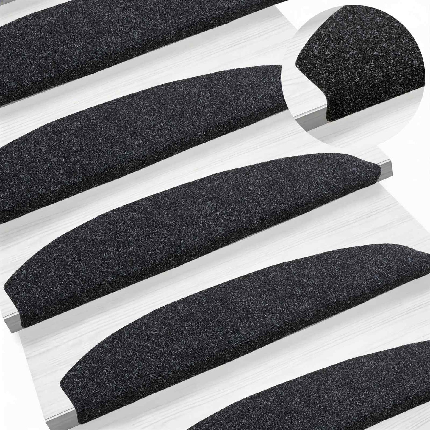 Self-adhesive Stair Mats 15 pcs Black 80 x 24.5 x 3.5 cm