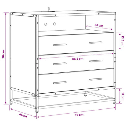 Drawer Cabinet 3-Drawer Artisan oak 70 x 41 x 70 cm
