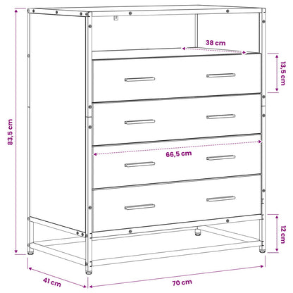 Drawer Cabinet 4-Drawer Old wood 70 x 41 x 83.5 cm