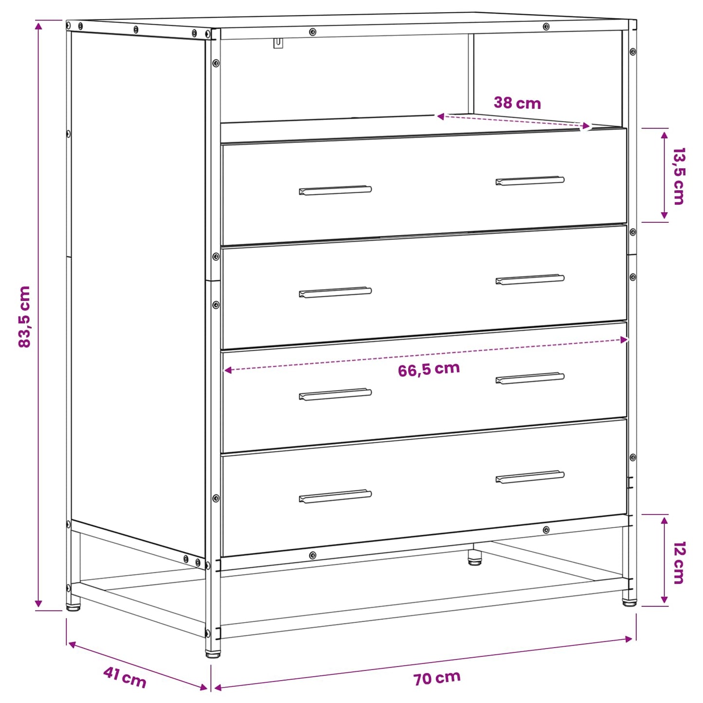 Drawer Cabinet 4-Drawer Black oak 70 x 41 x 83.5 cm